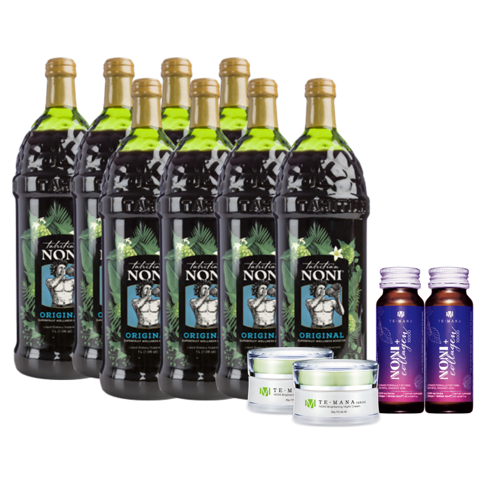 タヒチアンノニジュース8本＋テマナノニブライントニング ナイトクリーム（夜用クリーム）2個＋テマナ ノニコラーゲン 2本